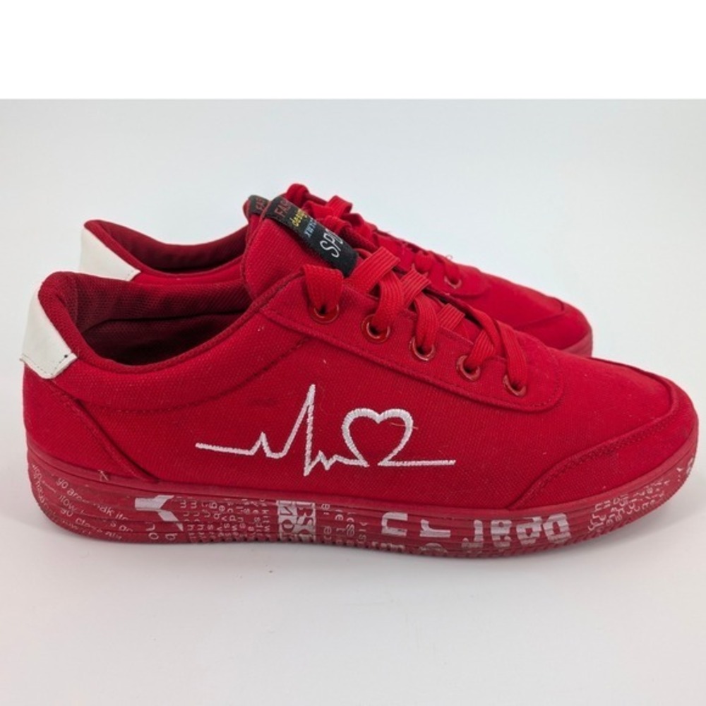XWXC Office Sport Red Canvas Heartbeat Heart Low Top Sneakers Womens Size 42